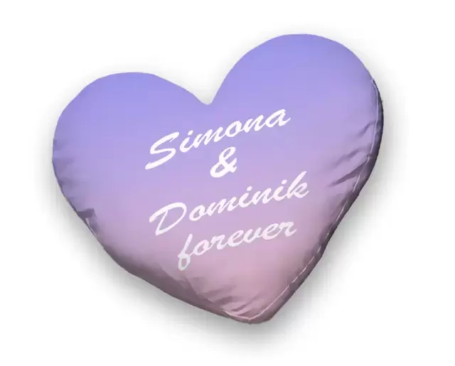 Bedruckte Herzkissen aus Mikrofaser als originelle Geschenkidee.