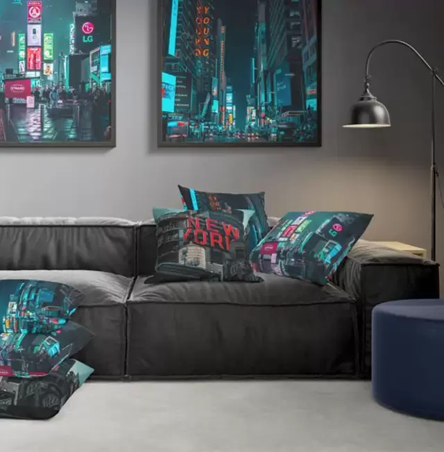 Sofakissen aus leicht glänzendem Polyestergewebe, randlos bedruckbar