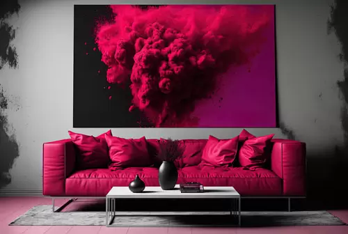 Viva Magenta Leinwand im Wohnzimmer