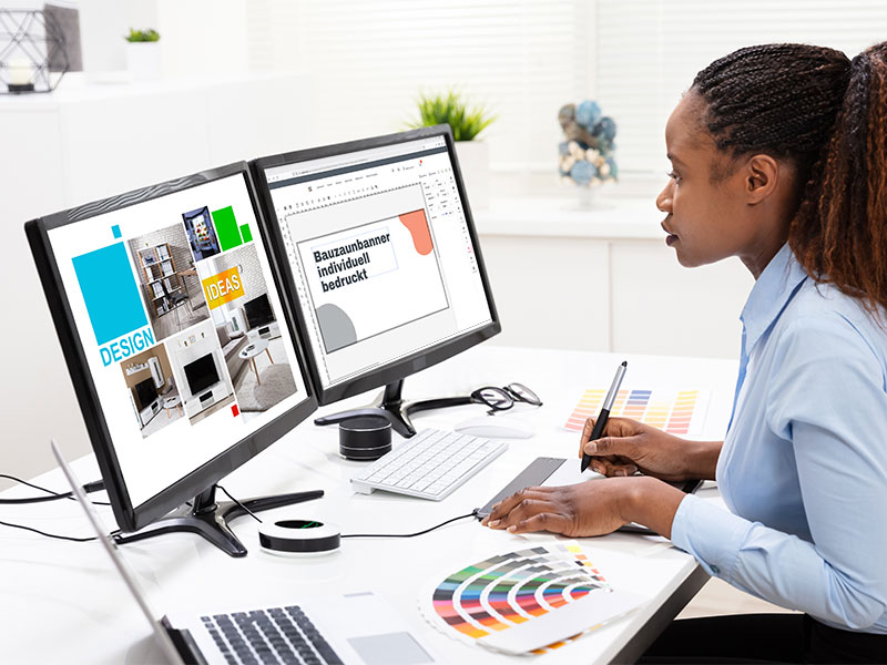 Einfach online Bauzaunbanner designen und drucken lassen. Sie gestalten Ihr Bauzaunbanner einfach online! Wir übernehmen den Druck.