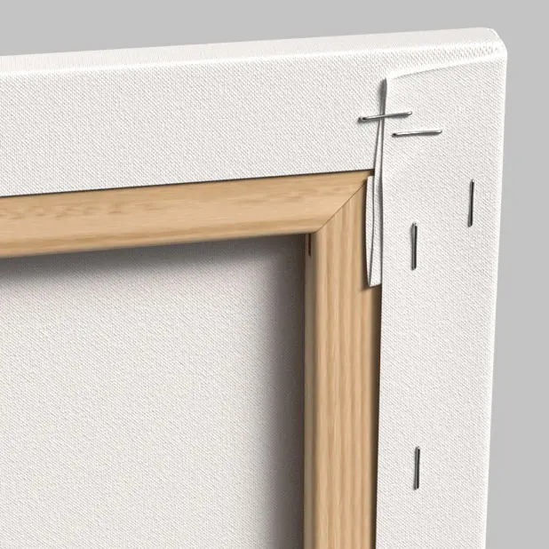 Die Canvasleinwand wird in Handarbeit an den Rahmen getackert.