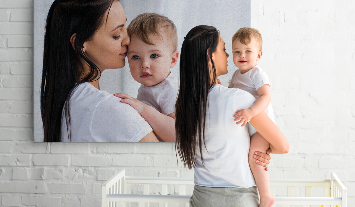 Babyfotos auf Leinwand festhalten