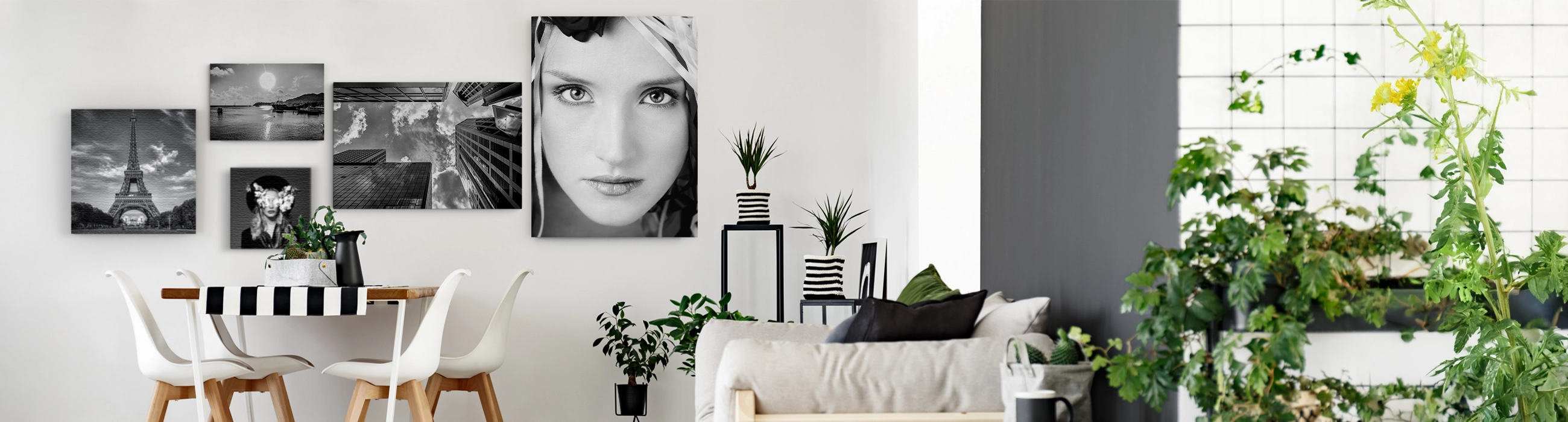 Perfekte Inszenierung Ihres Schwarz-Weiß-Fotos auf Leinwand Galeriewand mit Schwarz-Weiß-Leinwänden gestalten
